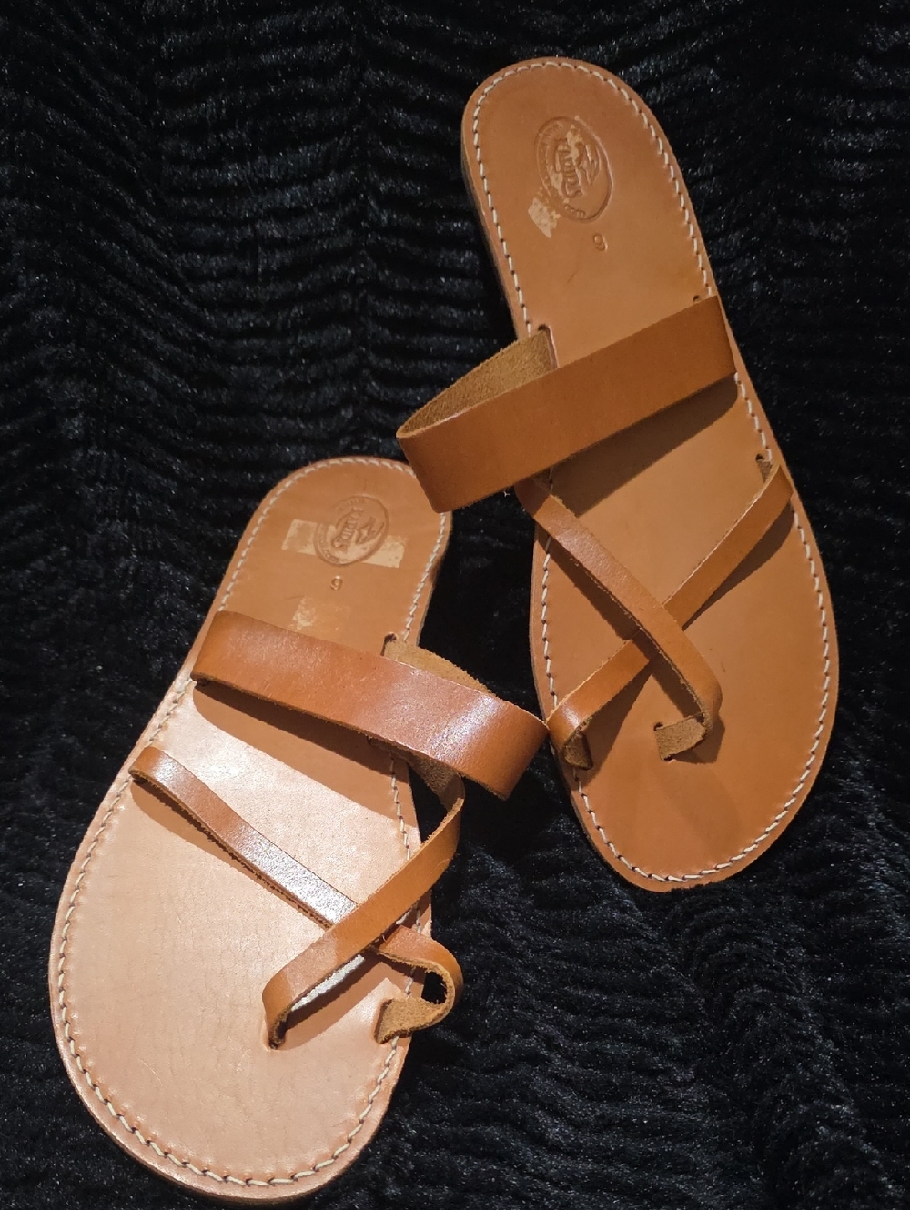 Women's Brown Strappy Leather Slide Sandals